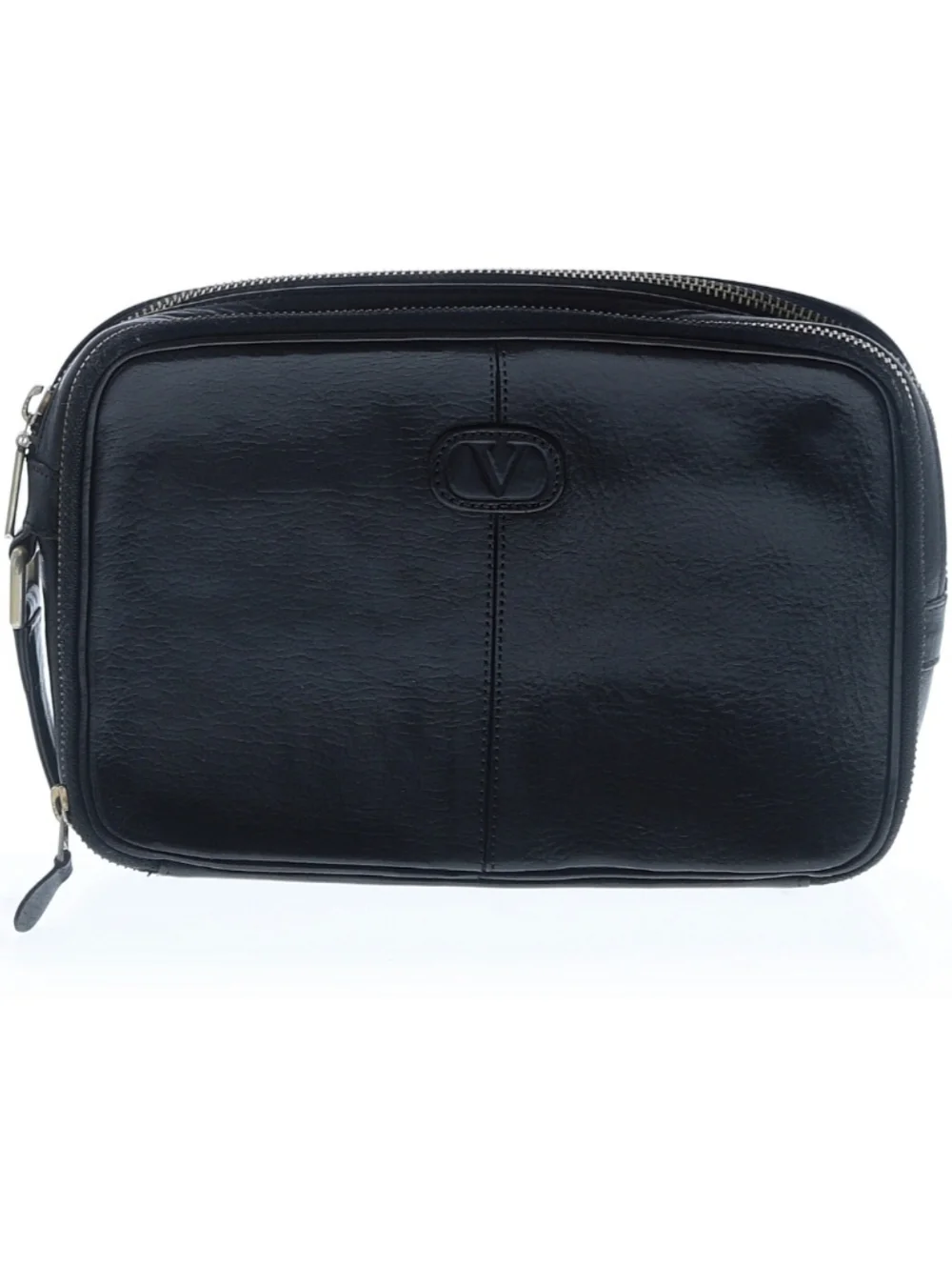 Valentino Garavani Black Leather Bag: Clutch, Dopp, or Organizer